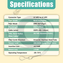 Load image into Gallery viewer, Bangun LC to LC 10G Duplex OM3 Outdoor Armored Fiber Patch Cable with Pulling Eye, Direct Burial Fiber Optic Cable, Multimode 50/125