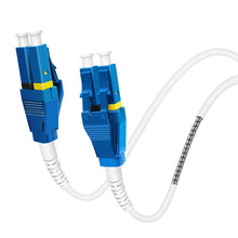 Load image into Gallery viewer, Uniboot LC to LC Armored Fiber Patch Cable, Bangun Single Mode Duplex Fiber Optic Cable Jumper Optical Patch Cord, 9/125um, (OS1/OS2 Compatible), LSZH White