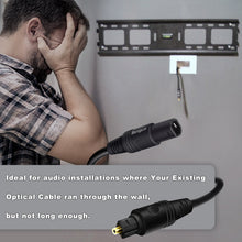 Load image into Gallery viewer, Optical Audio Cable Extension, Toslink Optical Cable Extender, Male to Female Optical Extension Cable, Fiber Digital Extension Adapter Cable for Sound bar/TV/PS4/Xbox/Home Theater