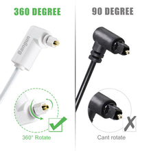 Load image into Gallery viewer, White Optical Audio Cable, Slim 90 Degree Digital Audio Optical Cord, SPDIF Toslink Optical Cable, Right Angle Fiber Optic Audio Cable, Digital Sound Cable for Sound Bar/TV/PS4/Xbox/Home Theater