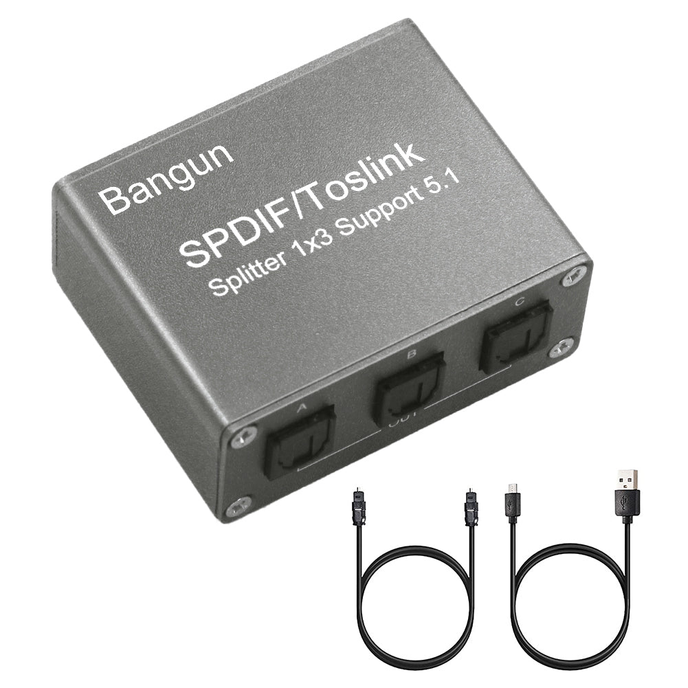 Optical Audio Splitter 1x3, Digital Optical Splitter 1 in 3 Out, Toslink Optical Cable Splitter 3 Output Support 5.1CH Dolby-AC3 DTS for PS3 Blue-Ray DVD HDTV, Grey