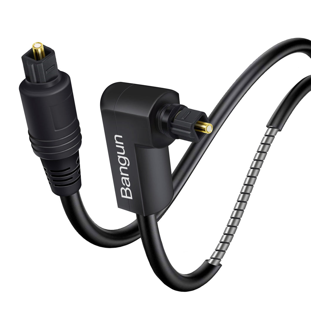 Armored 90 Degree Optical Audio Cable, Optical Cable, Slim Digital Audio Fiber Optic Cable Toslink, Compatible with Sound Bar, TV, Samsung, Vizio, Bose, LG, Sony, Sonos
