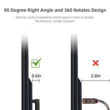 Load image into Gallery viewer, 90 Degree Optical Extension Cable Male to Female Coupler for Digital Audio Optical Cable, 360 Degree Right Angle Fiber Optic Toslink/SPDIF Extension Adapter Cable for Sound Bar, TV, PS4, Xbox, 1.5/3/6ft
