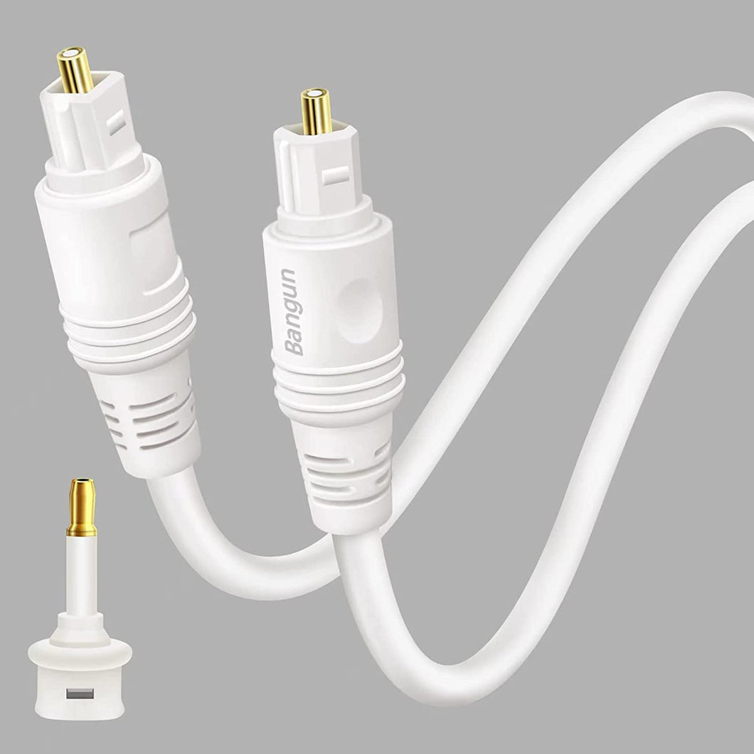 White Optical Audio Cable, Slim Optical Cable, Toslink Digital Audio Cable, Fiber Optic Audio Cable, Optic Cable for Sound Bar/TV/PS4/Xbox